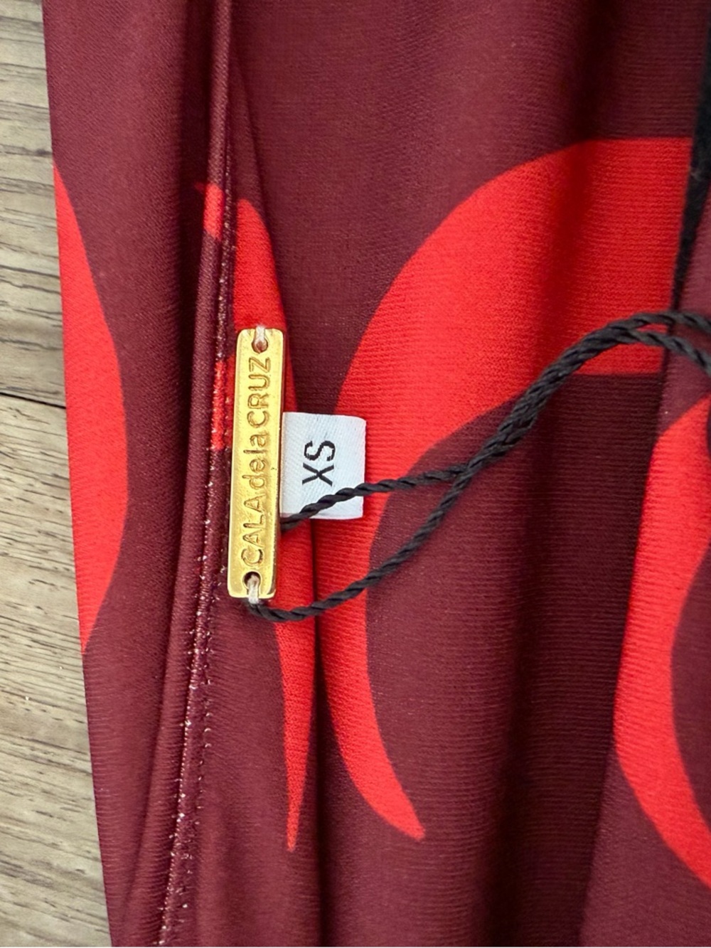 Asymmetric Red Patterned Cowl-Neck Top - Picture 3 of 5